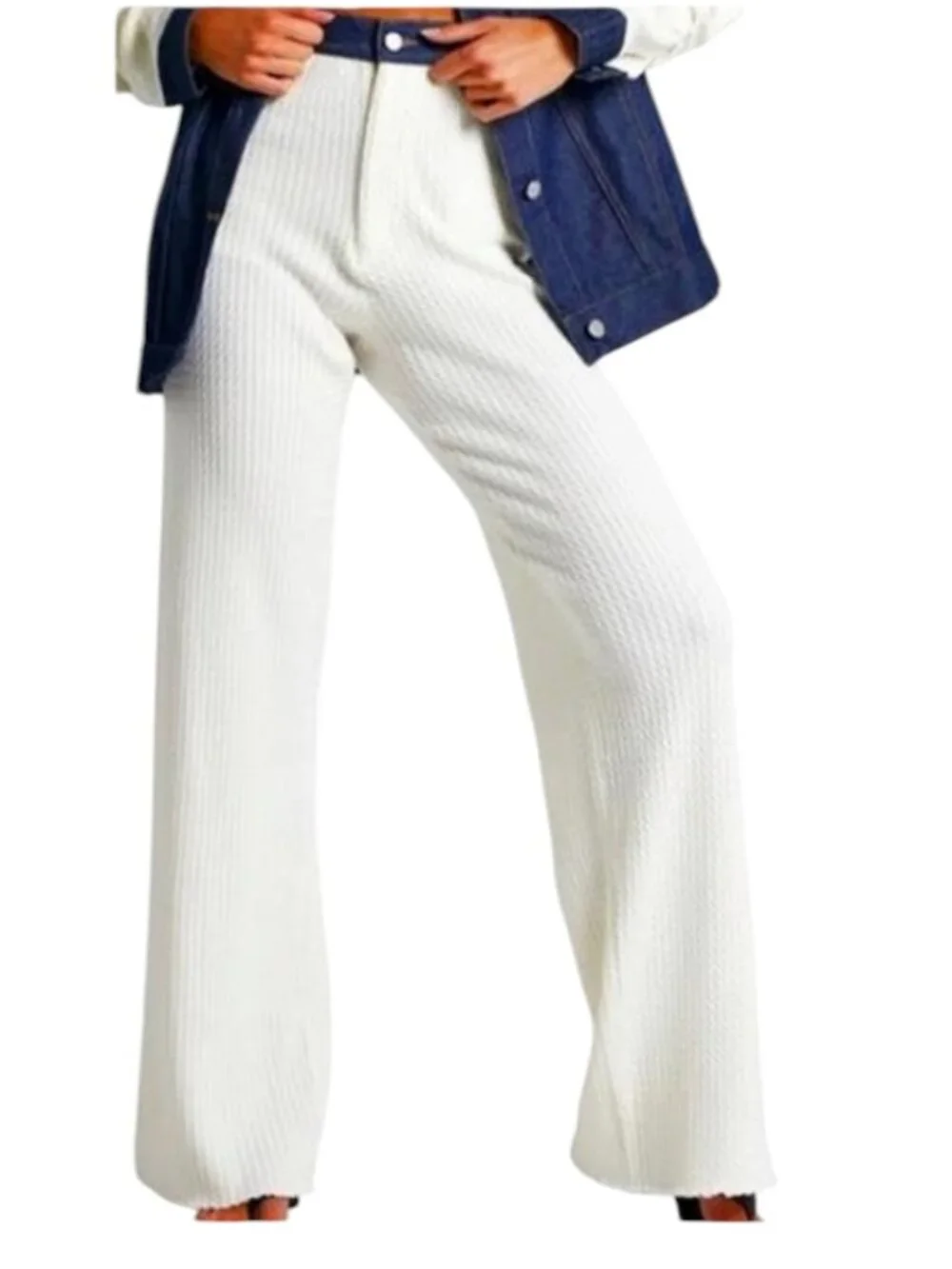 WeWoreWhat High Rise Denim Cable Knit Wide Leg Jean Size 27 - Picture 2 of 16